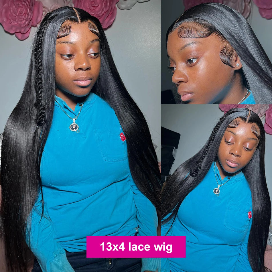 Bone Straight Lace Frontal Wig Glueless Invisi-Drawstring Black Human Hair