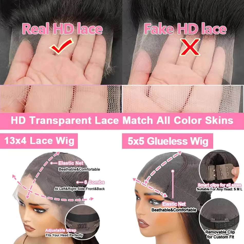Bone Straight Lace Frontal Wig Glueless Invisi-Drawstring Black Human Hair