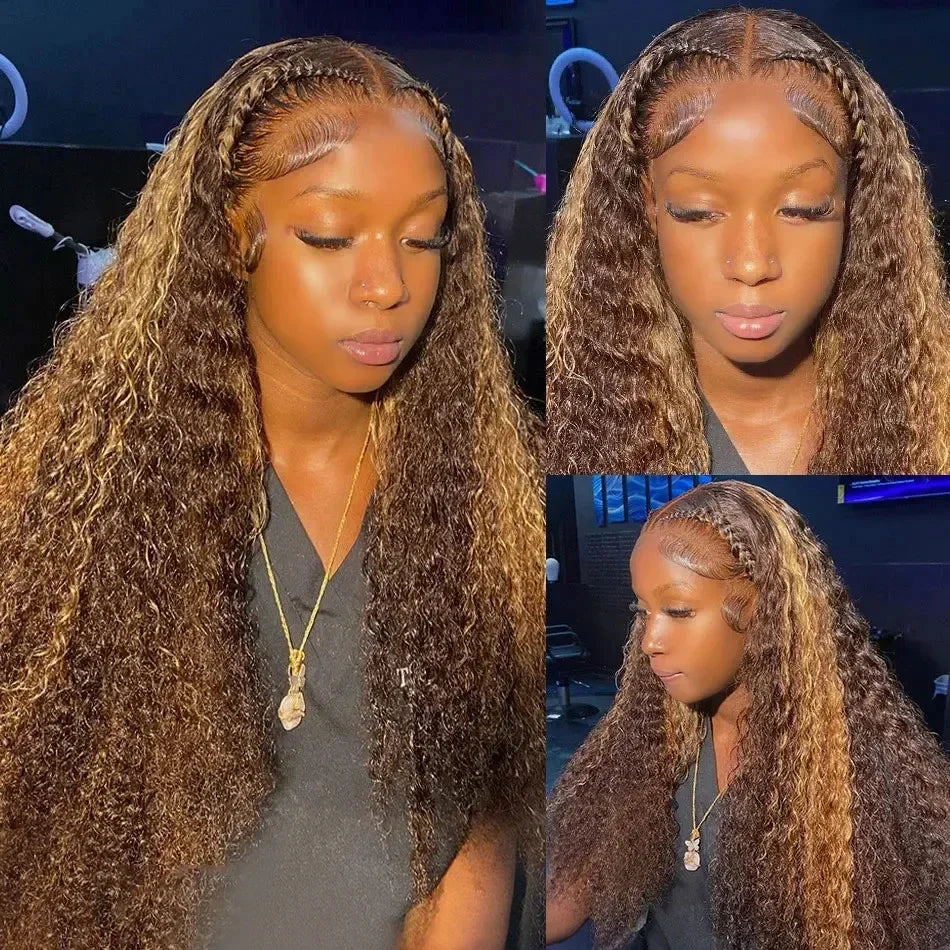 Ombre Highlight Wig 100% Human Hair Curly Loose Deep Wave Lace Frontal Wig