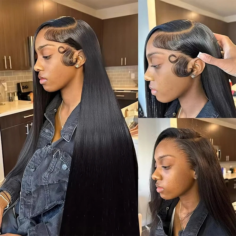Bone Straight Lace Frontal Wig Glueless Invisi-Drawstring Black Human Hair