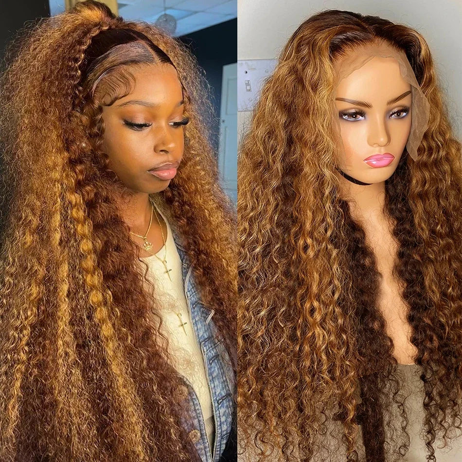 Ombre Highlight Wig 100% Human Hair Curly Loose Deep Wave Lace Frontal Wig