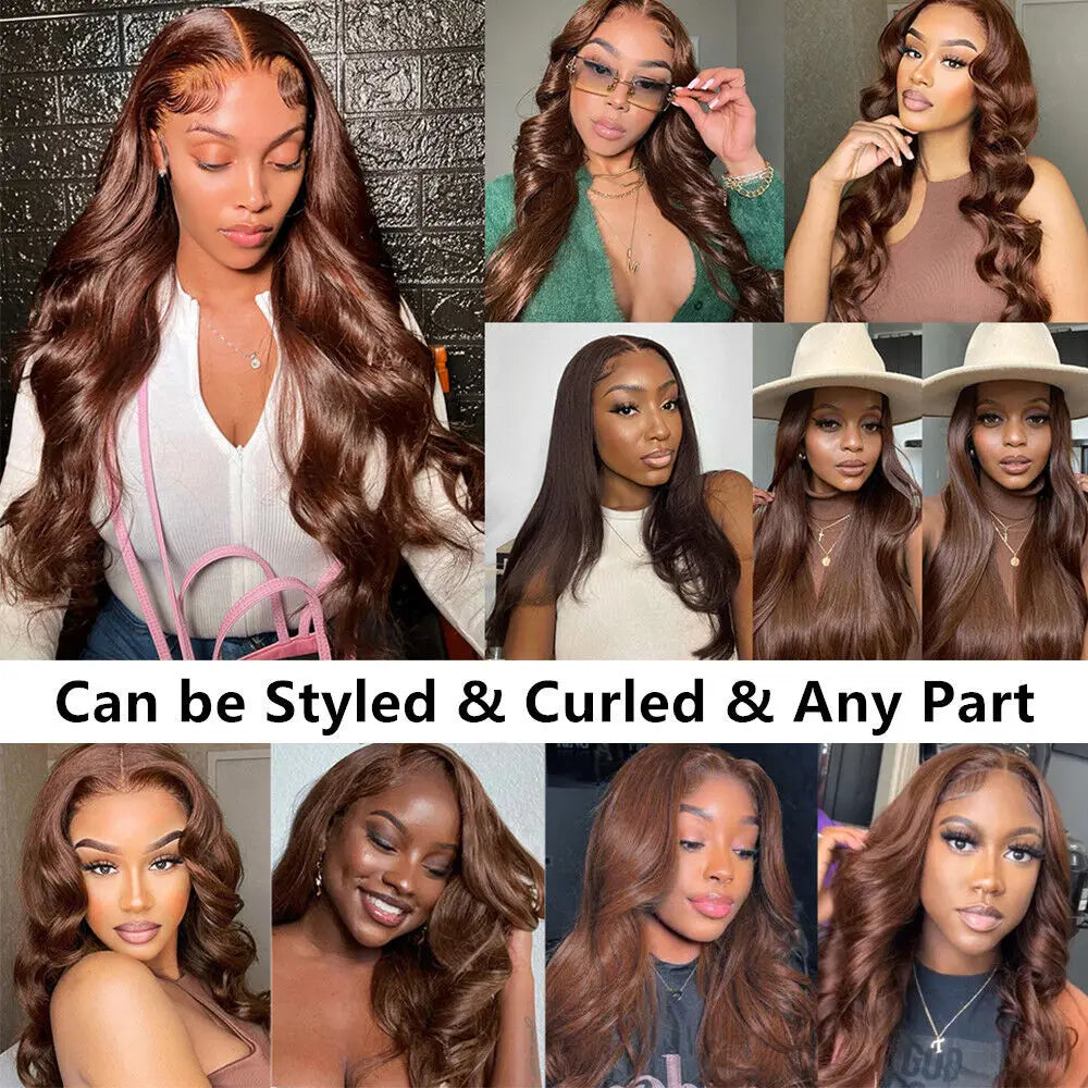 Body Wave Chocolate Brown Lace Front Wigs Human Hair Pre Plucked Brazilian Glueless