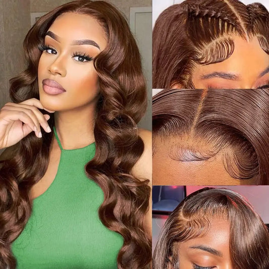 Body Wave Chocolate Brown Lace Front Wigs Human Hair Pre Plucked Brazilian Glueless