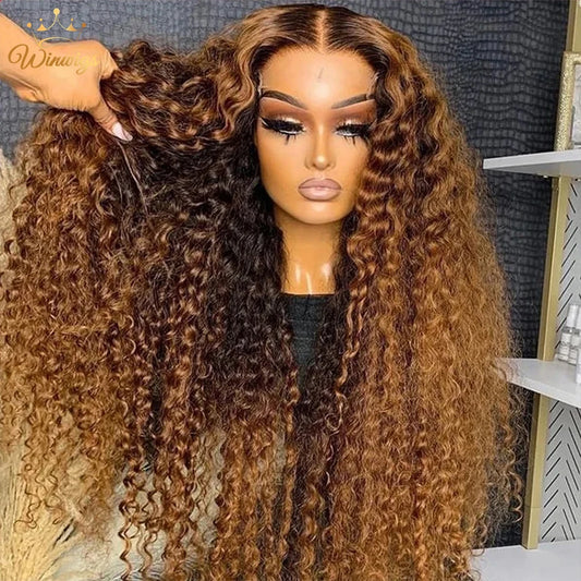 Ombre Highlight Wig 100% Human Hair Curly Loose Deep Wave Lace Frontal Wig