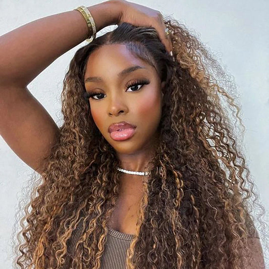 4/27 Ombre Curly Highlight Wig Human Hair Preplucked Lace Closure Glueless Wigs Human Hair Deep Wave